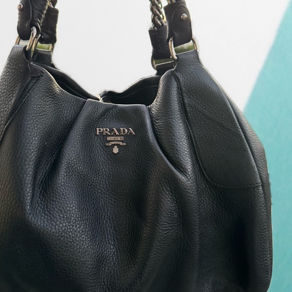 Prada Lux Chain Strap Large Nero Black Shoulder Bag Cervo Leather PURSE - Picture 4 of 11